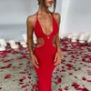 Moda feminina urbana sexy vestidos cor sólida halter envoltório peito recorte retalhos saias de renda