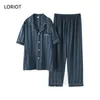 Conjunto de pijama para hombre, pijama a cuadros a rayas de satén, ropa de dormir, ropa de dormir informal SA0618 240110