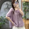 Kvinnors blusar 2024 Summer Arts Style Women Short Sleeve Loose Single Breasted Shirt All-Matched Casual Solid Cotton Linen Blouse Tops P571