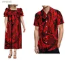 Vestidos casuales básicos 2023 Nuevo diseño Verano Polinesia Tribal Imprimir Vestido personalizado Moda Pareja Puff Manga Mujer con camisa de hombre YQ240110