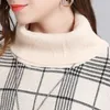Sweet Women Knitted Capes Plaid Jacquard Ponchos Loose Turtle Neck Pullovers Lady's Casual Party Elegant Tops 240110