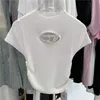 Short hollowed-out logo embroidery knit top summer crew neck short sleeve slim slim Spice Wind ice silk T-shirt top