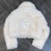 Winter Women Jacket Lapel Long Sleeve Patch PU Cross Fur Cotton Coat 240110