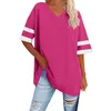 T-shirts pour femmes dames lâche décontracté col en V à manches courtes manchette rayé Patchwork couleur unie chemise pour femmes