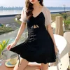 Women's Swimwear 2024 Summer Pure Desire Princess Style Chest Drawstring Hollow Out With Cushion Safety Pants Anti Walk Skirt