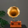 Retro Nostalgic Old Phonograph Model Furnishing Creative Sculpture Craft Living Room Wine Cabinet Porch Desktop Decoration 240109