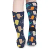 Chaussettes pour femmes, bas d'éléphant de dessin animé, coloré, imprimé Animal, chaud, doux, drôle, extérieur, antidérapant, cadeau graphique
