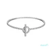 Bracelet en argent Sterling 925 pour femmes, plein de diamants, bouton classique de styliste, platine, or, bijoux à breloques exquis