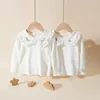 Printemps automne bébé filles hauts coton dentelle col broderie à manches longues enfant en bas âge filles chemises enfants filles chemises de fond 240109