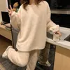 Winter Fleece Women Pajamas Set Sleepwear Solid Velvet 2 Piece Pant Home Suit Fluffy Casual Warm Flannel Night Wear 240109