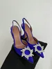 Amina Muaddi Zapatos de vestir Sandalias Slingbacks puntiagudos de satén Bombas de pajarita Zapato de tacón alto de girasol Crysal10cm para mujer Zapatos de boda de fiesta de diseñador de lujo con caja