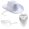Baskar stor randen cowgirl hatt för kvinnlig västra topp jazz-hatt glasögon halsdukar Bachelorette Party Costume Women Accessories