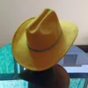 Berets Suede Autumn Double Concave Cowboy Hat Large Brim Top Unisex Rhinestone Jazz Western