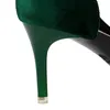 Style occidental mode simplicité fête femmes chaussures 7 cm talons hauts fins peu profonds bout pointu côté creux velours dames pompes vert 240110