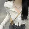 Damenblusen, sexy Y2k-Frauen-Blusas, solides Hemd, Vintage-Langarm-Crop-Top, lässige Bluse, koreanische Mode, Sommer, dünner Umlegekragen