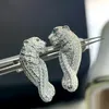 Orecchini di lusso da donna Gioielli Allergici gratuiti Argento sterling 925 Bling CZ Orecchini di design leopardo Collana per ragazze Donne per la festa Matrimonio Bel regalo