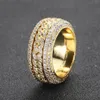 HOYON Diamant Vorm Cubaanse Ringen Voor Mannen S925 Sterling Zilver Gouden Ringen 3 Lagen Hip Hop Goregous Fonkelende Sieraden 240109