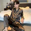 Pigiama da uomo Set da notte in raso di seta per camicia da uomo Pigiama a maniche lunghe Moda maschile Morbido Home Night Wear Big Size Loungewear 240110