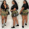 Saias Hlj S3xl Camuflagem Irregular Shorts Saias Mulheres Zíper Voltar Saia Reta Calças Verão Moda Camo Mini Shorts Roupas 2023