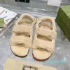 Lyxdesigner Shearling Fur Slide Double Letter G Fluffy Fuzzy Slippers Furry Sandals Scuffs Winter Warm Wool Snow Shoes Outdoors Plush Dad Sandal