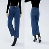 Jeans pour femmes Mode Classique Tendance Luxe Designer Tissu Pantalon droit Coupe ample Bleu Quarter