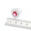 Colar brincos conjunto moda para mulher 925 selo prata cor rosa vermelho pedras pingente pulseiras anéis presente de natal