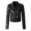 Jackor 2021 Nya modekvinnor Spring Autunm Black Blue Fake Faux Leather Jackets Lady Pu dragkedja Pocket Motorcykel Ytterkläder Bälte