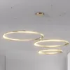 Modern Simple Steel Dimmable Led Chandelier By Remote Control Stair Lustre Circle Pendant Lights Living Room Hanging Luminarias