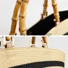 Totes Fashion casual Women's bag shoulder color matching striped str tote Bamboo handle handbag PP grass wovenstylisheendibags