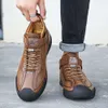 Trend High Top Men Fashion Brown Casual Leather Shoes Man Elastic Outdoor Non-Slip Men's Ankle Boots Male Sneakers