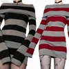 Basic Casual Dresses Y2K Striped Sweater Mini Dress Mall Goth Grunge Emo Bodycon Chic Women Off Shoulder Full Sleeve Slim Fit Dresses 00s VintageL240110