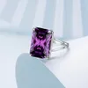 Real 925 Sterling Silve 13*18mm Gemstone Amethyst Ring For Women Sparkling Rectangle Punk Female Wedding Fine Jewely Wholesale 240109