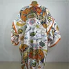 Women's Swimwear Middle East Summer Full Length Bohemian Printed Twill Silk Kimonos Oversize African Lady Ramadan Duster Coats