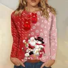 Camisetas para mujer, jersey de Navidad, Top estampado de invierno, moda de ocio, Tops de manga larga con cuello redondo, sudadera para mujer 2024