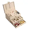 Caja de joyería de Pu de alta calidad Retro de tres capas con collar gancho pendientes anillo pulsera caja de almacenamiento colores verdes 240109