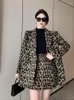 Work Dresses Two Piece Sets Womens Outifits 2024 Autumn Winter Loose Leopard Wool Coat High Waisted Skirt Korean Fashion Clothing