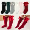 6 par/mycket födda baby tillbehör Stylish Cotton Soft Big Bow Loose Elastic Student Princess Long Tube Girls Dress Socks 240109