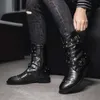 Winter Plus Veet Motorcycle Man Klassiek Zwart Hoog voor Heren Lederen Klinknagel Punk Heren Biker Boot Warm Bont Laarzen