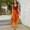 Повседневные платья Red Fire Flame Art Dress LadiesSexy Maxi V-образным вырезом с высокой талией Уличная одежда Дизайн Boho Beach Long