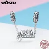 Halsband wostu söt katt charms sterling sier djur fitta zirkonia pärlor passar original armband pendelle diy halsbandsmycken