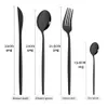 Dinner Knife Fork Coffee Spoon Middagsbidrag Set 16st Black Flatware Set Kitchen Rostfritt stål Silverware Tabeller Set 240110