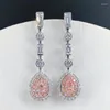 Brincos pendurados borlas rosa moissanite diamante brinco real 925 prata esterlina gota de casamento para mulheres jóias de noivado