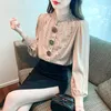 Blusas femininas camisa de lantejoulas mulheres primavera botão de diamante até coreano manga longa moda tops roupas kawaii blusa elegante