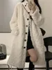 Kvinnors päls varm vinter lambwool faux jackor tjockare löst mid-långa rockar koreanska kvinnor lyxiga päls överrockar stativ krage chaquetas