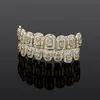 Hip Hop Set 14k Gold Silver Plated Iced Out Zircon Fang Mouth Teeth Caps Rapper Grills Trendy Open Halloween Jewelry 240109