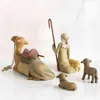 Pastore di salice e animale da stalla scolpito e dipinto a mano bambola nascita di Gesù set da 4 pezzi H1106269x