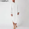 Incerun Cotton Men's Sleep Robes Solid Color Long Sleeve Nightgown O Neck Leisure Mens Bathrobes Comfort Homewear Plus Size 240110