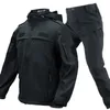 Black Tactical Sets Men Winter Fleece Warm Soft Shell JackketsArmy Cargo Pant 2 Piece Set Military Multipocket Waterproof 240110