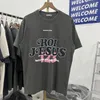 Echte Fotos T-shirt Brief Drucken Kurzarm High Street Lose Oversize Casual T-shirt Baumwolle Tops für Männer und Frauen