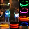 Dog Collars Leashes 2022Nylon Led Pet Collar Night Safety Flashing Glow In The Dark Leash Dogs Luminous Fluorescent Supplies Drop Dh0Kz